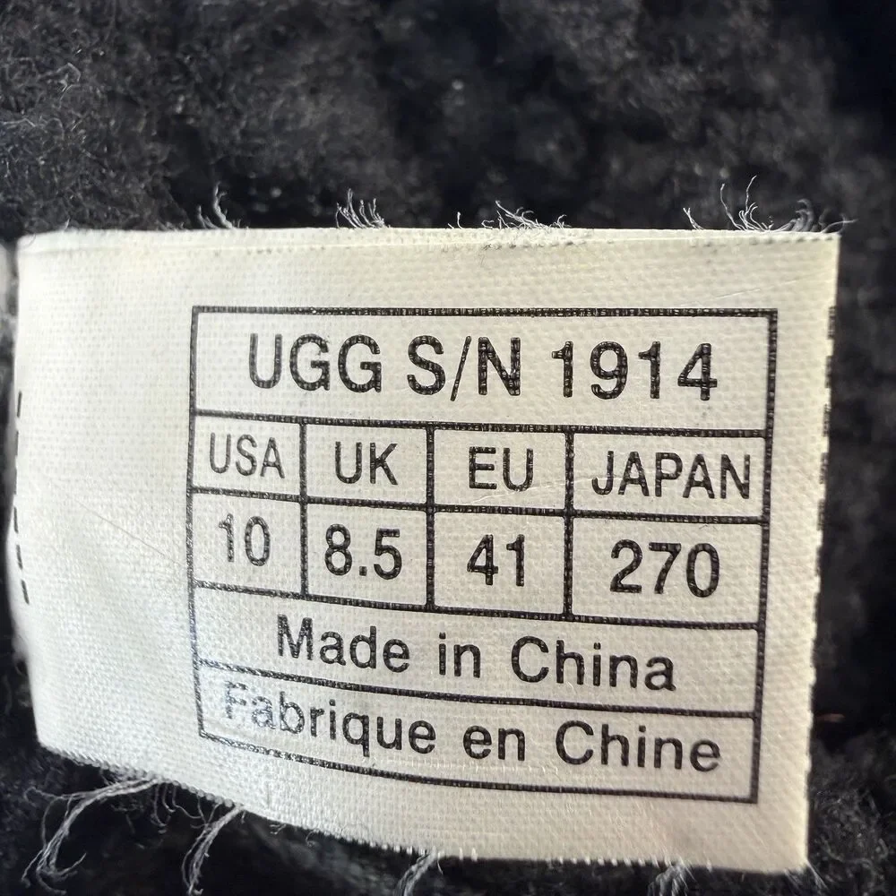 UGG Australia Bellevue Shearling Fold Over Moto Black Leather Boots Sz 10 U.S.
